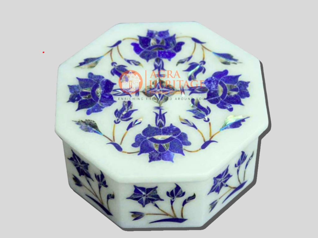 Marble Jewelry Lidded Box Lapis Floral Art